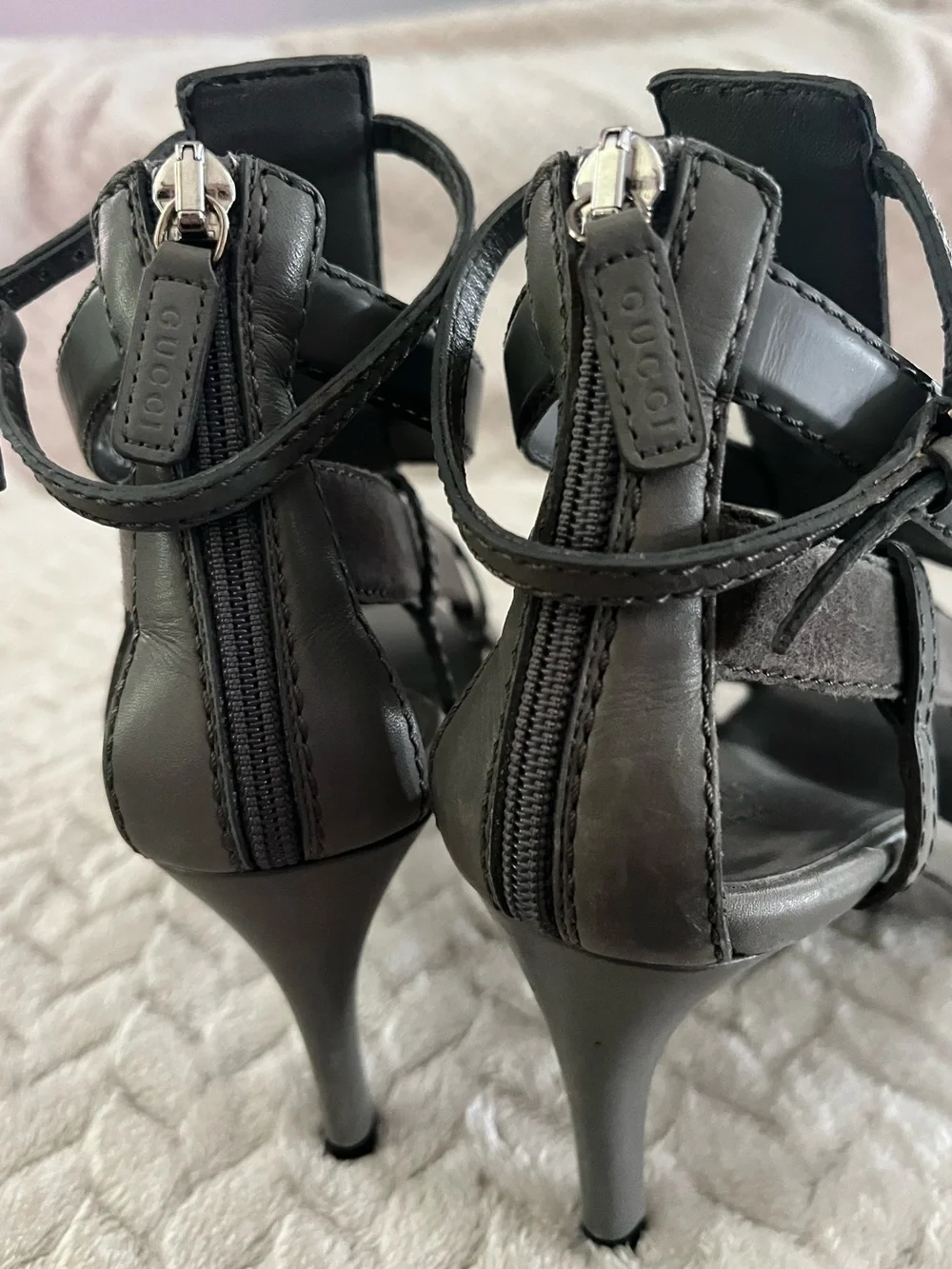 Gucci Gray Daryl  Gladiator Cage High-Heel EUC